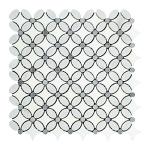 Carrara White Italian (Bianco Carrara) Marble Florida Flower Mosaic Tile with Blue & Gray Marble Dots, Polished