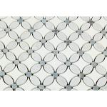 Carrara White Italian (Bianco Carrara) Marble Florida Flower Mosaic Tile with Blue & Gray Marble Dots, Polished