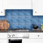 LSDECO 5 Sheets Glass Mosaic Tiles Backsplash, Pool Tiles, 12" x 12" Kitchen Backsplash Tile, Glass Tiles for Bathroom Border Shower Wall (5 Sq.Ft Blue Blend)