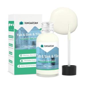 Jungarian Tub and Tile Paint, Bath Paint for Tub, Touch Up Paint Pen for Scratches & Spots, Quick Dry Porcelain Repair Kit for Sinks, Marble Countertop, Enamel and Toilets, Semi-gloss Cream, 1.5oz