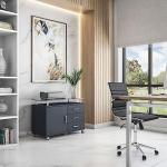 TECHNI MOBILI Rolling Storage Cabinet With Frosted Glass Top. Color: Graphite