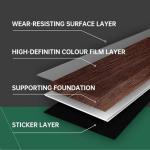 VallisCo Peel and Stick Vinyl Flooring 36 Pack 54 Sq.Ft, Waterproof Vinyl Flooring Peel and Stick for Office, Living Room, Bathroom, Kitchen - Unique Design, Easy to Install Floor, Brown