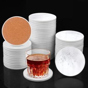50 Pieces 3.54 Inch Round Sublimation Ceramic Coasters, Glazed Ceramic Tiles Coasters with Cork Backing Pads for DIY Crafts, Sublimation, White. by GNIEMCKIN