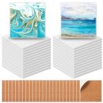 Zopeal 48 Pcs Ceramic Tile for Craft Coaster Includes Square and Round White Tile Unglazed Ceramic Coaster with Cork Backing Pad for DIY Gift(3.94 x 3.94 x 0.24 inches,Square)