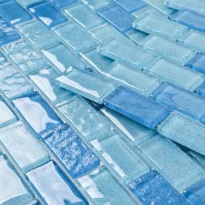 Adedeo Glass Mosaic Tile Light Blue Wave 12 x 12 Inch Glossy Glass Tile for Swimming Pool Backsplash Shower Waterline Fountain Spa Wall (5-Pack, 5 sq.ft.)