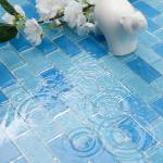 Adedeo Glass Mosaic Tile Light Blue Wave 12 x 12 Inch Glossy Glass Tile for Swimming Pool Backsplash Shower Waterline Fountain Spa Wall (5-Pack, 5 sq.ft.)