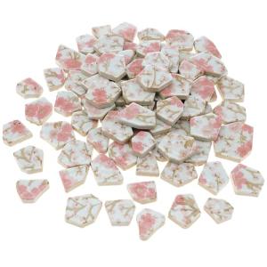 Yatinkim 500g Ceramic Mosaic Tiles Irregular Broken Porcelain Pieces DIY Decoration Pink Flower Glazed Bulk Making Supplies Art Projects Making Home Kitchen Floor Pool Plates