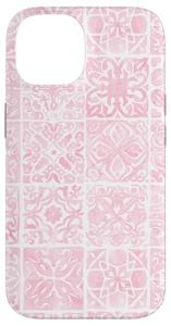 iPhone 14 Vintage Porcelain Mediterranean Pink Watercolor Tile Case