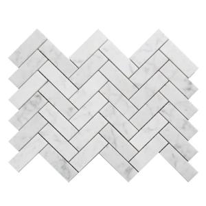 Soulscrafts White Carrara Marble Mosaic Tile, Marble Tile 1x3 Herringbone Polished for Kitchen Backsplash Bathroom Wall & Floor Tile 5 Sheets/Box