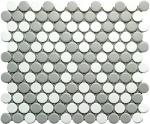 Tenedos Penny Round Mix Matte White with Gray or Black Selection Porcelain Mosaic Tile for Floor and Wall Bathroom and Kitchen Backsplash (Box of 20 Sheets) (Grey and White)