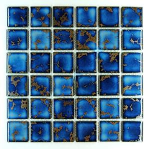 Tenedos Premium Quality Square Blue Calacatta Porcelain Mosaic Glossy Tile for Bathroom Floors, Walls and Kitchen Backsplashes, Pool Tile (2x2) (20 Sheets/case)