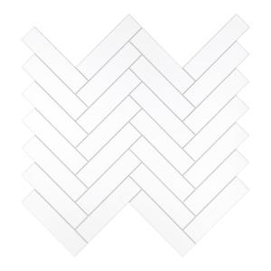 The Tiles Plaza 10-Sheet Peel and Stick Backsplash for Kitchen, 12" x 13" White Herringbone Stone Composite Self Adhesive Wall Tiles, Stick on Tiles Backsplash for Bathroom, Fireplace, Shower