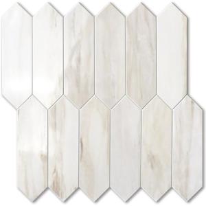 Vamos Tile Glossy Wood Marble Grain Backsplash Tile Peel and Stick, 12.8 x 12.8 Inch 10 Sheets Long Hexagon PVC Self Adhesive Mosaic Wall Tiles Stick on Backsplash for Kitchen and Bathroom