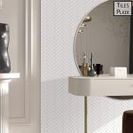 The Tiles Plaza 10-Sheet Peel and Stick Backsplash for Kitchen, 12" x 13" White Herringbone Stone Composite Self Adhesive Wall Tiles, Stick on Tiles Backsplash for Bathroom, Fireplace, Shower