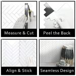 The Tiles Plaza 10-Sheet Peel and Stick Backsplash for Kitchen, 12" x 13" White Herringbone Stone Composite Self Adhesive Wall Tiles, Stick on Tiles Backsplash for Bathroom, Fireplace, Shower