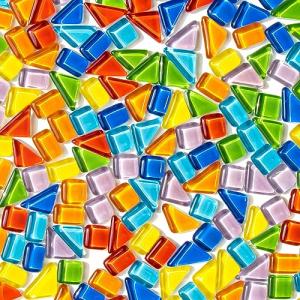 Sukh Mosaic Tiles for Crafts - 445g Rainbow Colored Glass Pieces, Irregular Crystal Small Tiles for DIY Art, Vases, Cups, Picture Frames & Stepping Stone Decor