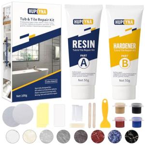 Tub, Tile and Shower Repair Kit (Color Match), Hupeyna Porcelain Repair Kit, Bathtub Repair Kit for Chips Dents Cracks Holes Scratchs, etc. Fiberglass Repair Kit (More Color)