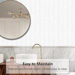 Vamos Tile Herringbone Peel and Stick Backsplash Tile - 10 Sheets Thassos White PVC Self Adhesive Tiles Stick on Wall Tile for Kitchen, Bathroom and Fireplace(Matte)