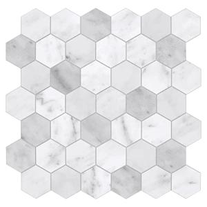The Tiles Plaza 10-Sheet Peel and Stick Backsplash, Carrara White Hexagon Stone Composite Marble Looks Self Adhesive Wall Tile, Stick On Tiles for Kitchen Bathroom Shower, Cover 9 Sq Ft.