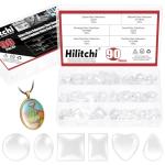 Hilitchi 90PCS 6 Shapes Clear Glass Cabochon Tiles Assortment Kits Transparent Glass Dome Cabochons Flat Glass Bead Cabochon Tile Crafts for DIY Jewelry Photo Pendant Making