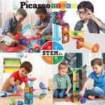 PicassoTiles Marble Run 60 Piece Race Track Magnetic Tiles Magnet Building Block Educational Construction Toy Set Playset STEM Learning Kit Child Brain Development HandEye Coordination Training PTG60