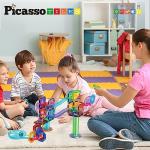 PicassoTiles Marble Run 60 Piece Race Track Magnetic Tiles Magnet Building Block Educational Construction Toy Set Playset STEM Learning Kit Child Brain Development HandEye Coordination Training PTG60