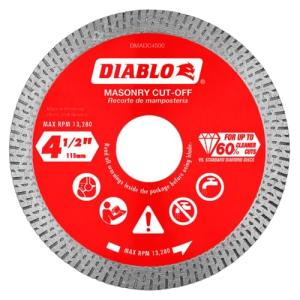 Diablo Diamond Continuous Rim Masonry Cut-Off Disc for Granite, Marble, Porcelain and Tile - 4-1/2" Diameter, 1.4mm Kerf, 13280 Max RPM - DMADC0450