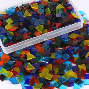 Aunifun 800 PCS Mixed Color Mosaic Tiles, Stained Transparent Glass Mosaic Pieces with Organizer Box for DIY Crafts Home Decoration, Triangle Square and Rhombus