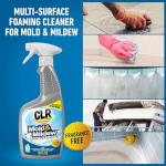 CLR Mold & Mildew Clear Bleach-Free Stain Remover Spray, Works on Bathroom Tile, Glass, Fabric, Concrete and More - 32 Ounce Spray (Pack of 2) with Brush