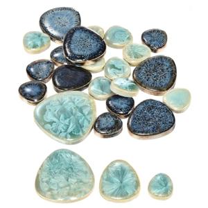 MECCANIXITY 100g Ceramic Mosaic Tiles for Crafts Bulk, Pebble Blue and Green Ceramic Tiles for Mosaic Kits Garden Stepping Stone Cup Mat