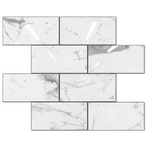 STICKGOO Subway Tile Peel and Stick Backsplash, Glossy White Marble PVC Self Adhesive Tile Backsplash, Stick on Tile for Kitchen and Bathroom(10 Sheets)