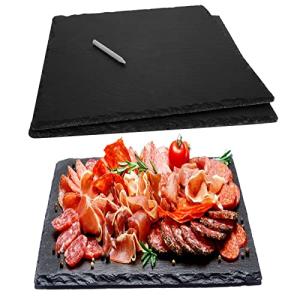 JMIATRY 3PCS Slate Cheese Board 12 X 12 Inches Slate Charcuterie Boards Black Tray Slates Cutting Board With Stone Chalks Slates Plate Set for Fruit Dessert Appetizer Cake Fruit Meat
