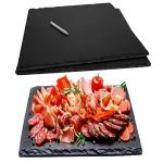 JMIATRY 3PCS Slate Cheese Board 12 X 12 Inches Slate Charcuterie Boards Black Tray Slates Cutting Board With Stone Chalks Slates Plate Set for Fruit Dessert Appetizer Cake Fruit Meat