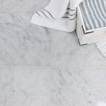 Tenedos Bianco Carrara 12x12 Polished Marble Tile, Italian White Carrera Stone for Bathroom Wall, Shower, Kitchen Backsplash, and Floor Use (1 Piece)