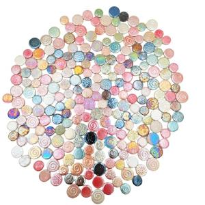 1.1LB Mixed 3 Size Random Round Ceramic Iridescent Mosaic Tiles,DIY Making Creative Ceramic Mosaic Tiles for DIY Craft Plates Flowerpots Vases Cups Mosaic Handmade Home Decor (Rainbow Mix Color)