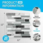 Art3d 20-Sheet Peel and Stick Kitchen Backsplash Tiles, Self-Adhesive Wall Tiles for Kitchen and Bathroom, 12"x12", Marble Grey