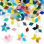 Decorative Glass Mosaic Tiles Bulk, 200g Stained Glass Tiles Pink Small Tiles, 320 Pcs Glass Mosaic Tiles for Crafts, Home Decoration, Garden, Mosaic Supplies