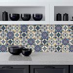 Kakofaci Bohemian Style 12 Pcs (6x6 in) Decorative Tile Stickers,Peel and Stick Wallcovering Self-Adhesive Waterproof Vinyl Tile Stickers for Kitchen Living Room Floor（Blue）