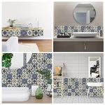 Kakofaci Bohemian Style 12 Pcs (6x6 in) Decorative Tile Stickers,Peel and Stick Wallcovering Self-Adhesive Waterproof Vinyl Tile Stickers for Kitchen Living Room Floor（Blue）