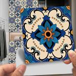Kakofaci Bohemian Style 12 Pcs (6x6 in) Decorative Tile Stickers,Peel and Stick Wallcovering Self-Adhesive Waterproof Vinyl Tile Stickers for Kitchen Living Room Floor（Blue）