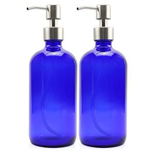 Cornucopia Brands 16-Ounce Cobalt Blue Glass Bottles w/Stainless Steel Pumps (2-Pack), Soap Dispenser w/Lotion Pumps for Essential Oils, Lotions, Liquid Soap