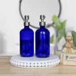 Cornucopia Brands 16-Ounce Cobalt Blue Glass Bottles w/Stainless Steel Pumps (2-Pack), Soap Dispenser w/Lotion Pumps for Essential Oils, Lotions, Liquid Soap