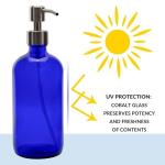 Cornucopia Brands 16-Ounce Cobalt Blue Glass Bottles w/Stainless Steel Pumps (2-Pack), Soap Dispenser w/Lotion Pumps for Essential Oils, Lotions, Liquid Soap