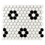 Tenedos Hexagon Matte White with Black Hexagon Flower Pattern Porcelain Mosaic Floor and Wall Tile for Kitchen Backsplash, Bathroom Walls, Accent Walls and Floors (1)