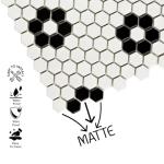 Tenedos Hexagon Matte White with Black Hexagon Flower Pattern Porcelain Mosaic Floor and Wall Tile for Kitchen Backsplash, Bathroom Walls, Accent Walls and Floors (1)