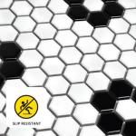 Tenedos Hexagon Matte White with Black Hexagon Flower Pattern Porcelain Mosaic Floor and Wall Tile for Kitchen Backsplash, Bathroom Walls, Accent Walls and Floors (1)