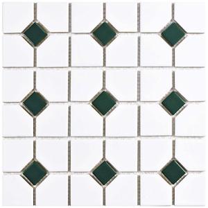 Merola Tile Oxford Matte White with Green Dot 6" x 6" Porcelain Mosaic Tile Sample