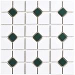 Merola Tile Oxford Matte White with Green Dot 6" x 6" Porcelain Mosaic Tile Sample