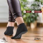 Rymora Grip Socks for Men & Women (2 Pairs: Black) (Large: US Men 10-12 / US Women 11-13) - Sticky Anti Slip Non Skid - Perfect for Yoga, Pilates, Barre, Hospital, Labor
