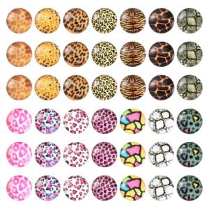 Pandahall 1Box/180Pieces Animal Skin Printed Glass Cabochons Flatback Half Round Dome Glued Tiles Mixed Color 12x4mm for Circle Bezel Tray Setting